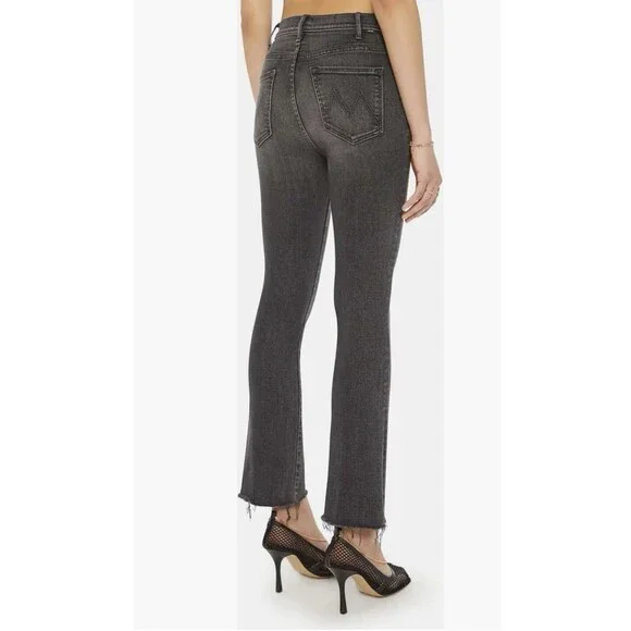 MOTHER The Hustler High Waist Fray Hem Ankle Bootcut Jeans Washed Black Size 31
